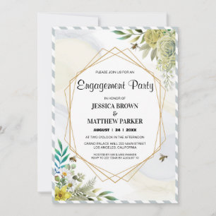 Invitation Fleurs d'été Fiançailles de cadre doré