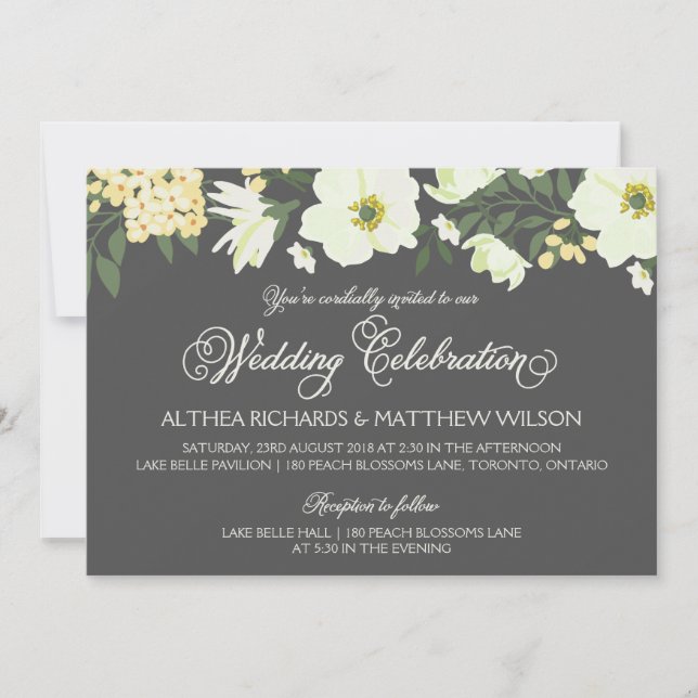 Invitation Fleurs d'été | Mariage jaune et gris II (Devant)