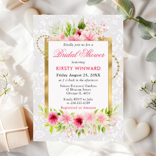 Invitation Fleurs d'été roses à l'aquarelle Mariage doré Show