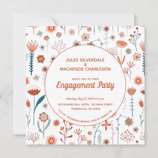 Invitation Fleurs d'été scandinaves Boho Fiançailles (Devant)