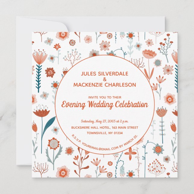Invitation Fleurs d'été scandinaves Boho Soirée Mariage (Devant)