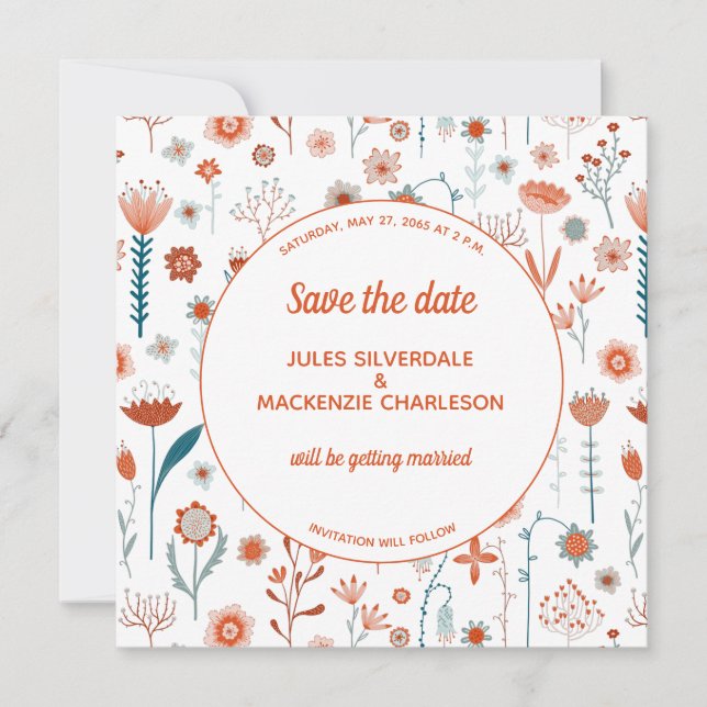 Invitation Fleurs d'été scandinaves Enregistrer la date (Devant)