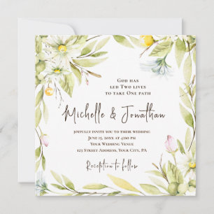 Invitation Fleurs d'été Verdure Mariage chrétien