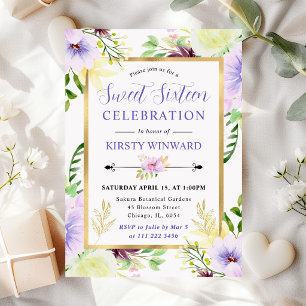 Invitation Fleurs d'été violettes à l'aquarelle Douze ans