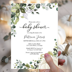 Invitation Fleurs d'eucalyptus Citrouille Fête bébé automnale