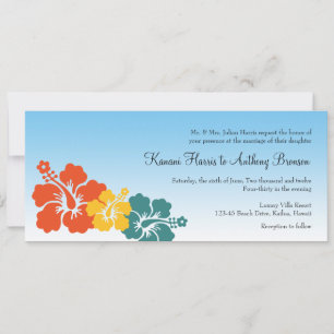 Invitation Fleurs d'hibiscus hawaïens mariage tropical orange