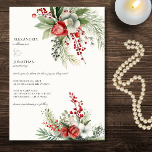 Invitation Fleurs d'hiver élégantes, Mariage de baies et de p