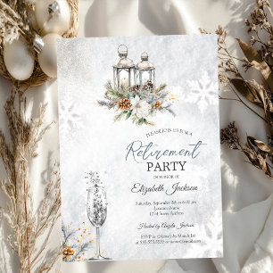 Invitation Fleurs d'hiver Lanterne Champagne Retraite