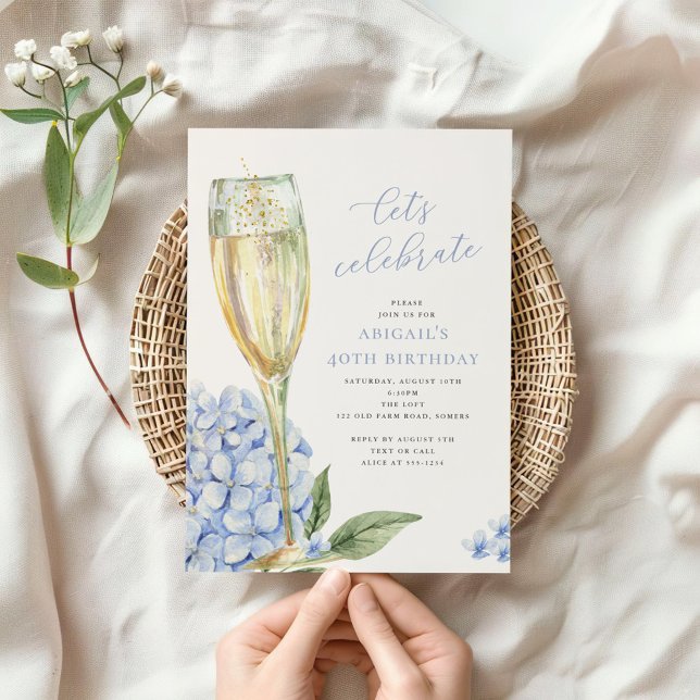Invitation Fleurs d'Hortensia Bleu Fête pour Célébrer (Créateur téléchargé)