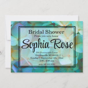 Invitation Fleurs d'hortensias bleu sarcelle jaune rose