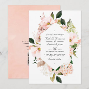 Invitation Fleurs d'hydrangea rose poudré Code QR RSVP Mariag