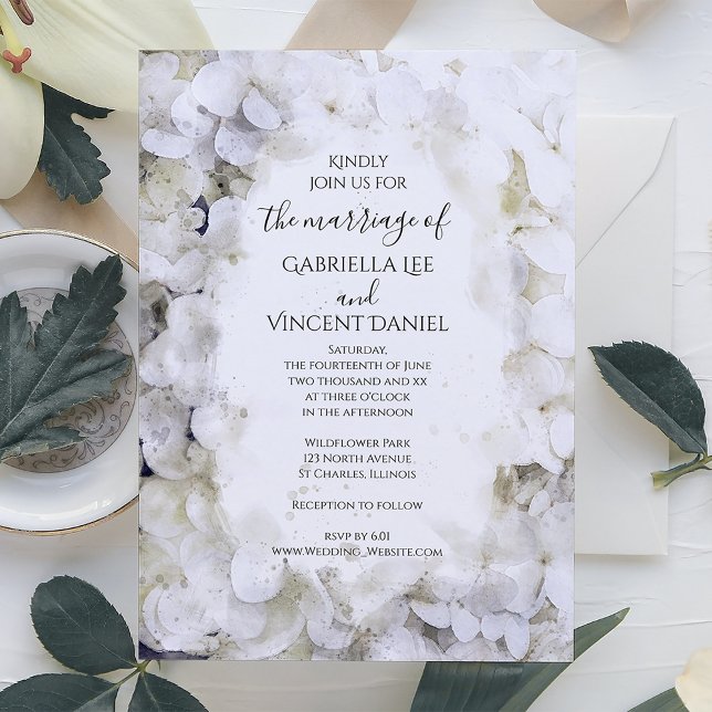 Invitation Fleurs d'hydrangée blanche Mariage d'aquarelle (Créateur téléchargé)