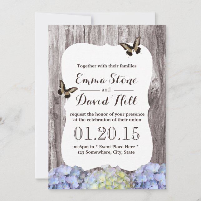 Invitation Fleurs d'Hydrangée Classy Mariage Arrière - plan e (Devant)