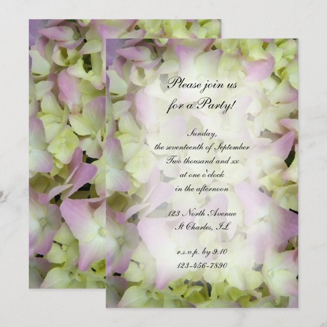 Invitation Fleurs d'Hydrangée Presque Rose Toute la fête d'Oc (Devant / Derrière)