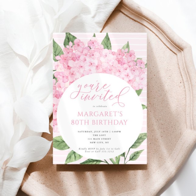 Invitation Fleurs d'Hydrangée rose Cercle Frame Anniversaire (Créateur téléchargé)