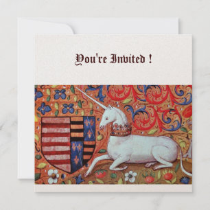 INVITATION FLEURS D'IMAGINAIRE MÉDIÉVAL UNICORN, FLEURS BLANC