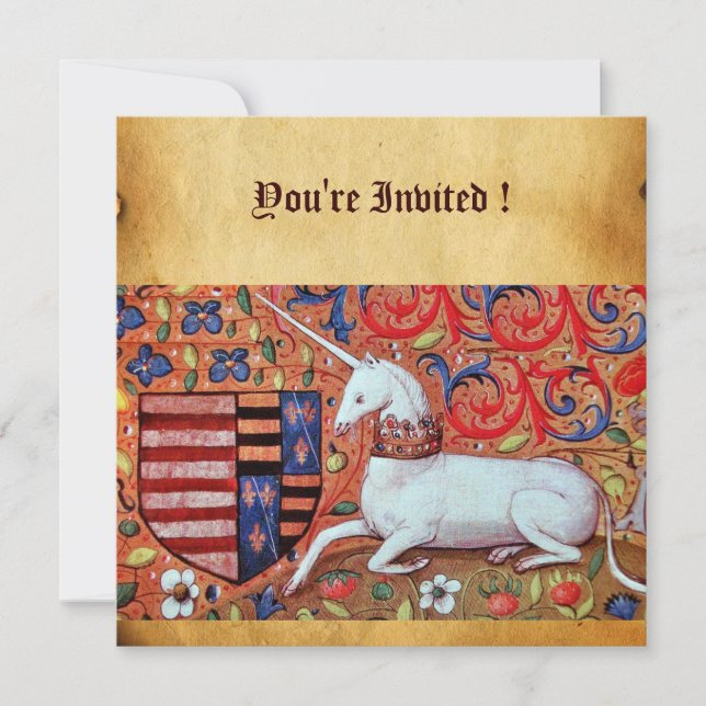 INVITATION FLEURS D'IMAGINAIRE MÉDIÉVAL UNICORN, PARCHEMENT F (Devant)