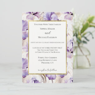 Invitation Fleurs d'Iris Crème Violettes Lavande Mariage