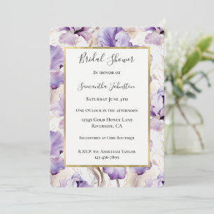 Invitation Fleurs d'Iris Crème Violettes Lavande pour Baby Sh