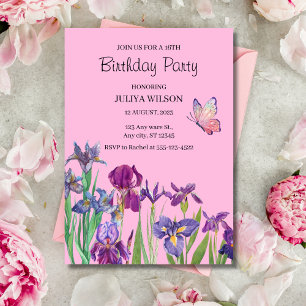 Invitation Fleurs d'Iris fête d'anniversaire