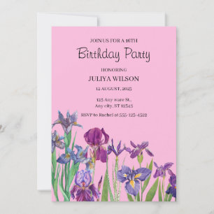 Invitation Fleurs d'Iris fête d'anniversaire
