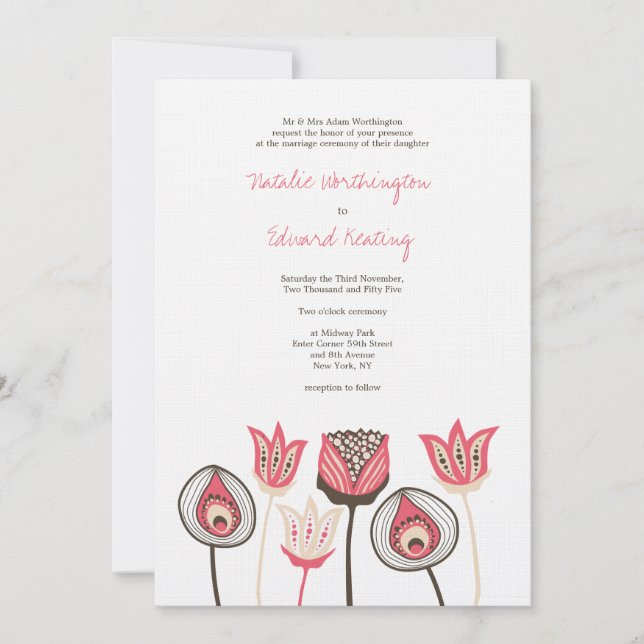 Invitation Fleurs d'ivoire au chocolat de corail Mariage (Devant)