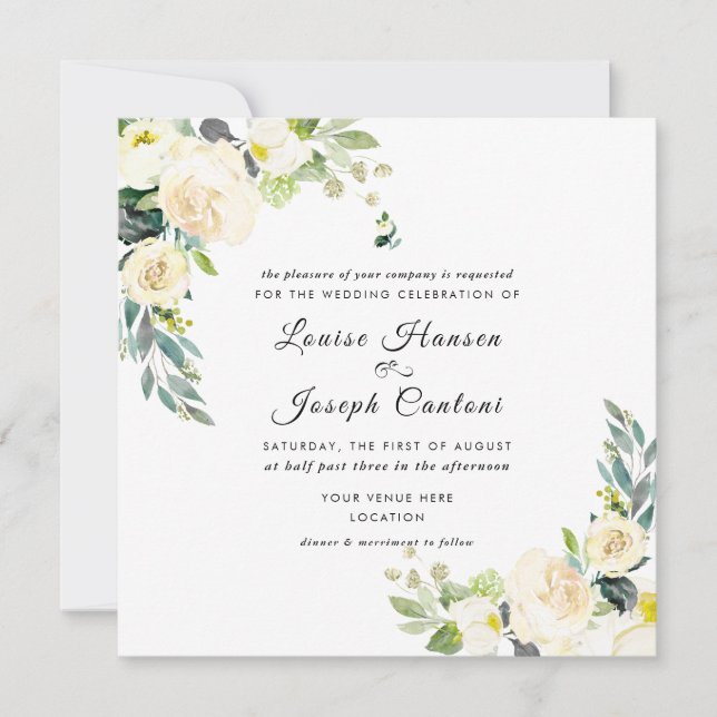 Invitation Fleurs d'ivoire d'aquarelle Gomme bleu Eucalyptus (Devant)