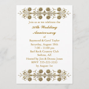Invitation Fleurs d'or 50e anniversaire de Mariage