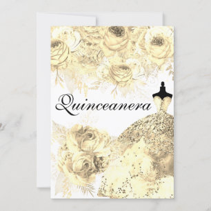 Invitation Fleurs d'or élégante robe Quinceanera Party