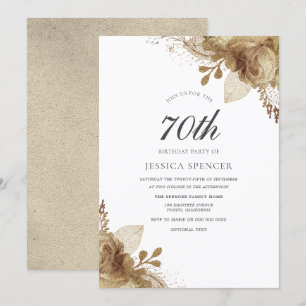 Invitation Fleurs d'or Femmes Hommes 70e anniversaire Invitat
