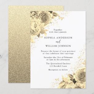 Invitation Fleurs d'or magique avec Parties scintillant Maria