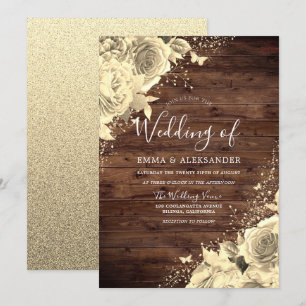 Invitation Fleurs d'or magiques avec Parties scintillant Mari