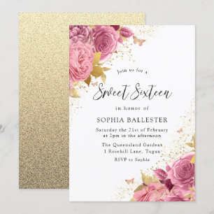 Invitation Fleurs d'or rose pâle magique 16