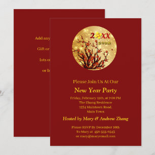 Invitation Fleurs d'or rouge Joyeux Nouvel An chinois 20XX