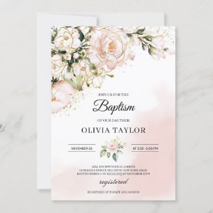 Invitation Fleurs dorées florales rose fuchsia rustique boho 