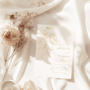 Invitation Fleurs Dorées Mariage Classique Moderne