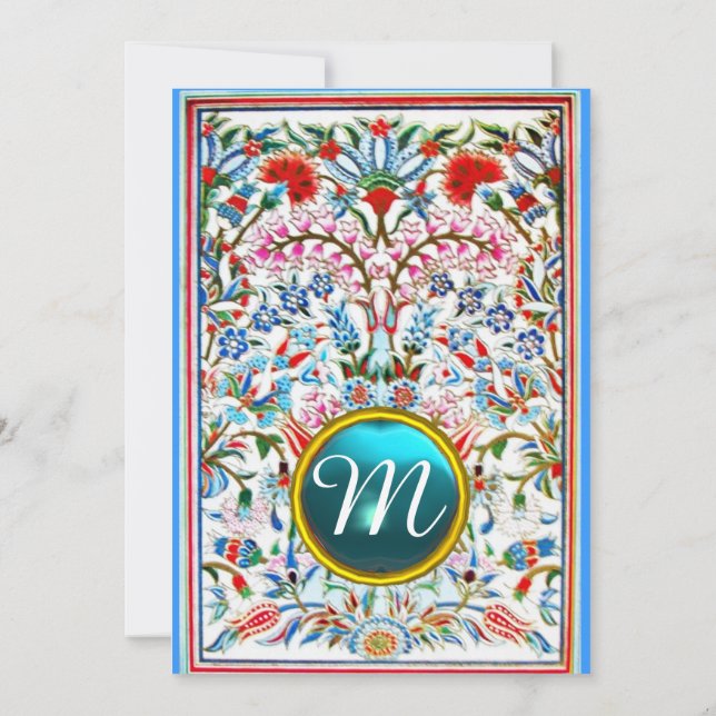 INVITATION FLEURS D'ORIENT PINK BLUE DAMAS MONOGRAMME GEM (Dos)