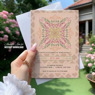 Invitation Fleurs Douce pêche kaléidoscopique Script Meilleur