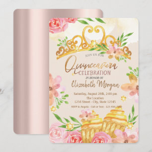 Invitation Fleurs, Douceurs, Rose Gold Quinceañera