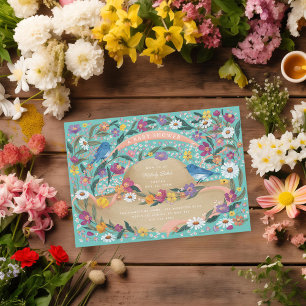 Invitation Fleurs du jardin de printemps Baby shower bleu Cas