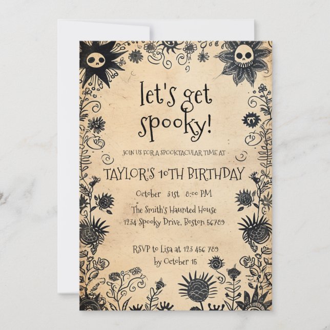 Invitation Fleurs éffrayantes Halloween fête d'anniversaire (Devant)