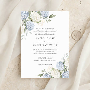 Invitation Fleurs Élégant Bleu Hortensia Verdure Mariage 