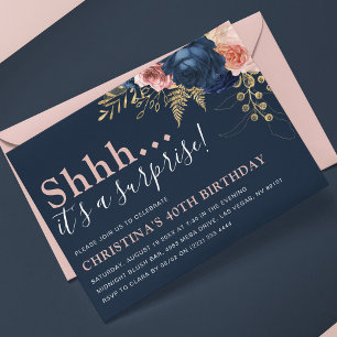 Invitation Fleurs Élégantes Chut..C'est un Anniversaire Surpr
