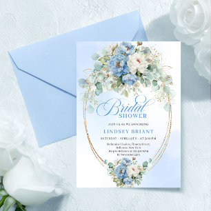 Invitation Fleurs élégantes de bleu poussiéreux pour la douch
