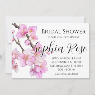 Invitation Fleurs élégantes de cerisier en aquarelle rose