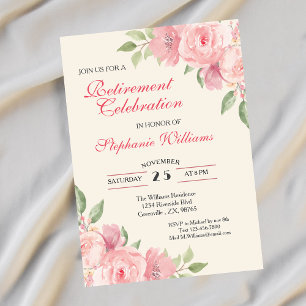 Invitation Fleurs Élégantes de Retraite Féminine Rose