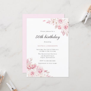 Invitation Fleurs élégantes et blush doux 50e anniversaire