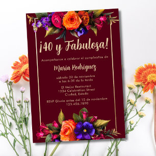 Invitation Fleurs élégantes et lumineuses espagnoles 40e anni