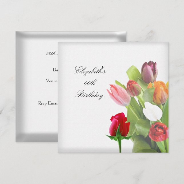Invitation Fleurs élégantes Fête Florale Anniversaire (Devant / Derrière)