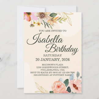 Invitation Fleurs Élégantes – Fleur Aquarelle Rose et Pêche